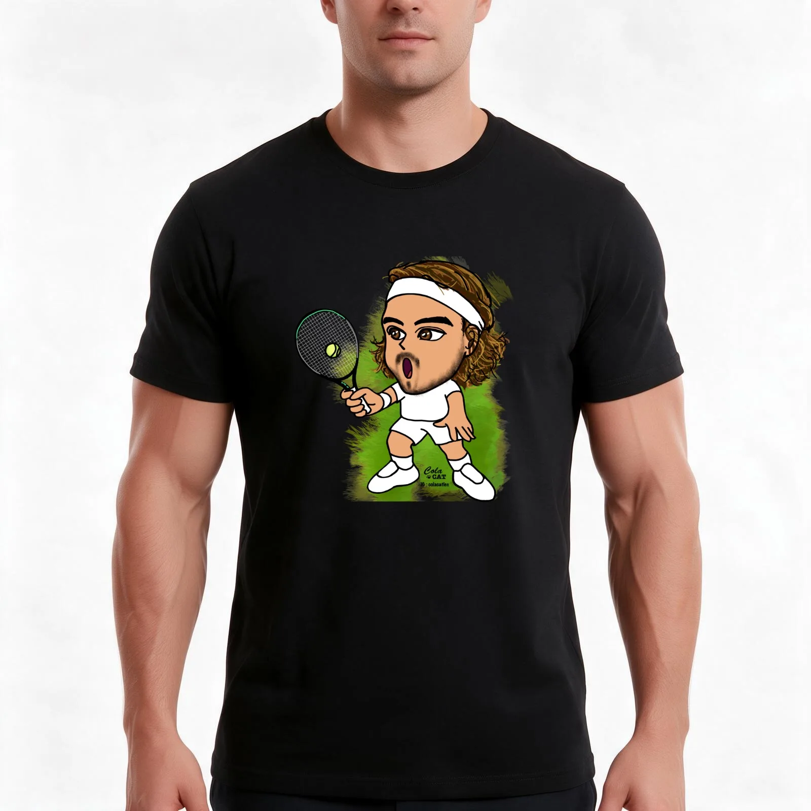 Stefanos Tsitsipas T-Shirt, Summer Casual Cotton Tee, Oversized Streetwear Tops, Vintage Graphic Print, Loose Fit Short Sleeve