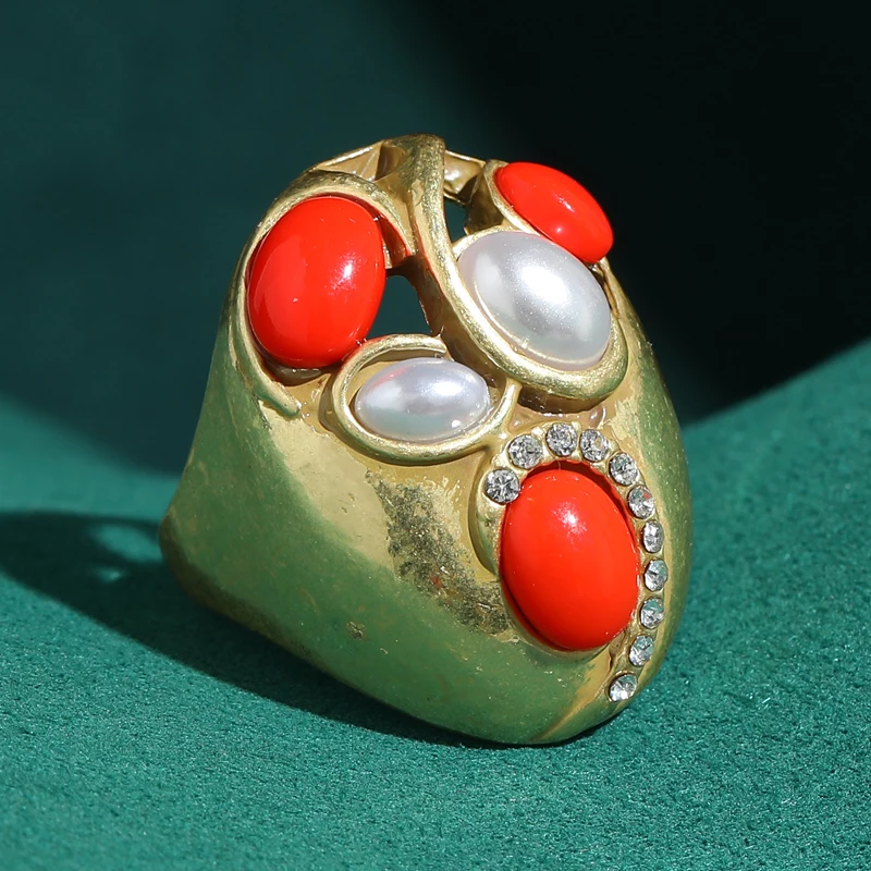 

Vintage Red Agate Rings Pearl Antique Gold Color Jewelry Retro For Ladies 2026 New Trends Mother Birthday Unique Gifts