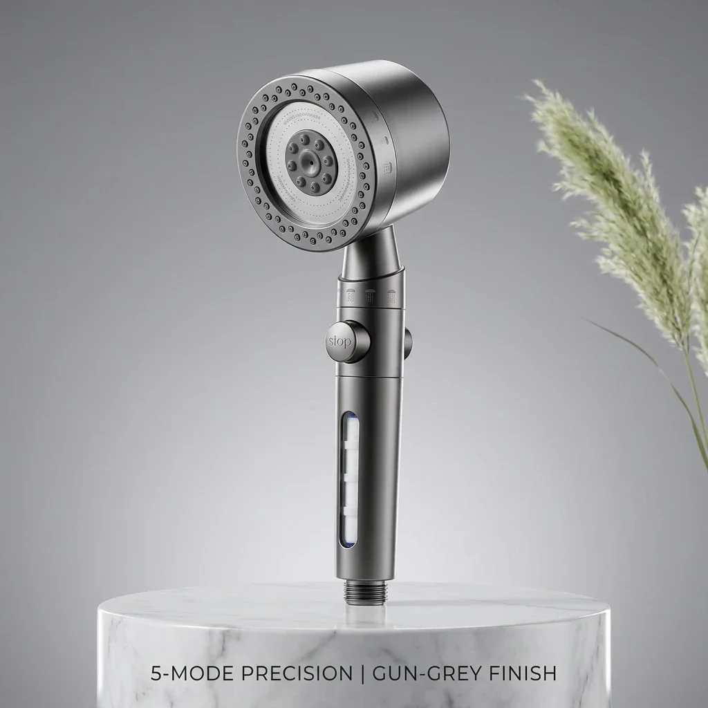 High Pressure Filter Handheld Shower Head, One-Click Water Stop Water Saving Showerhead Bathroom Accessory Set
