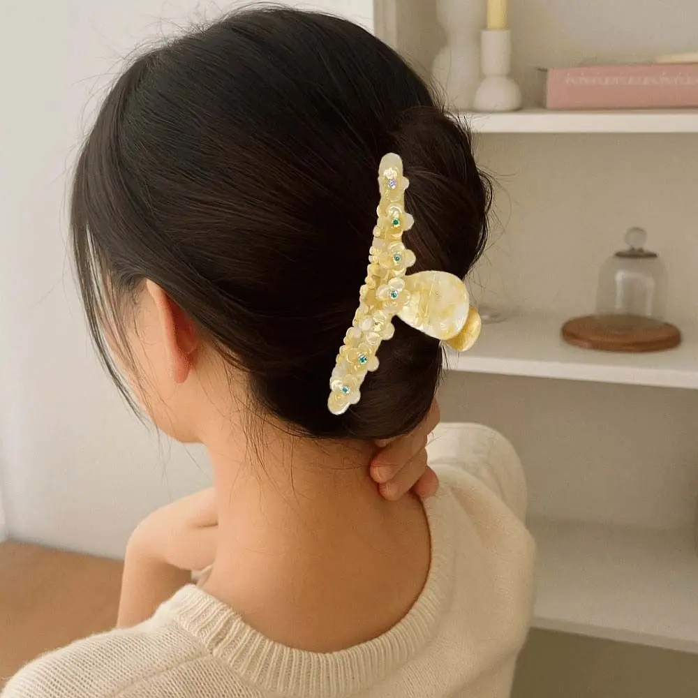 أنيقة زهرة مشبك شعر التدرج اللون حجر الراين خط مستقيم على شكل القرش كليب Hairgrip الاكريليك حمض الخليك مشبك شعر الطرف