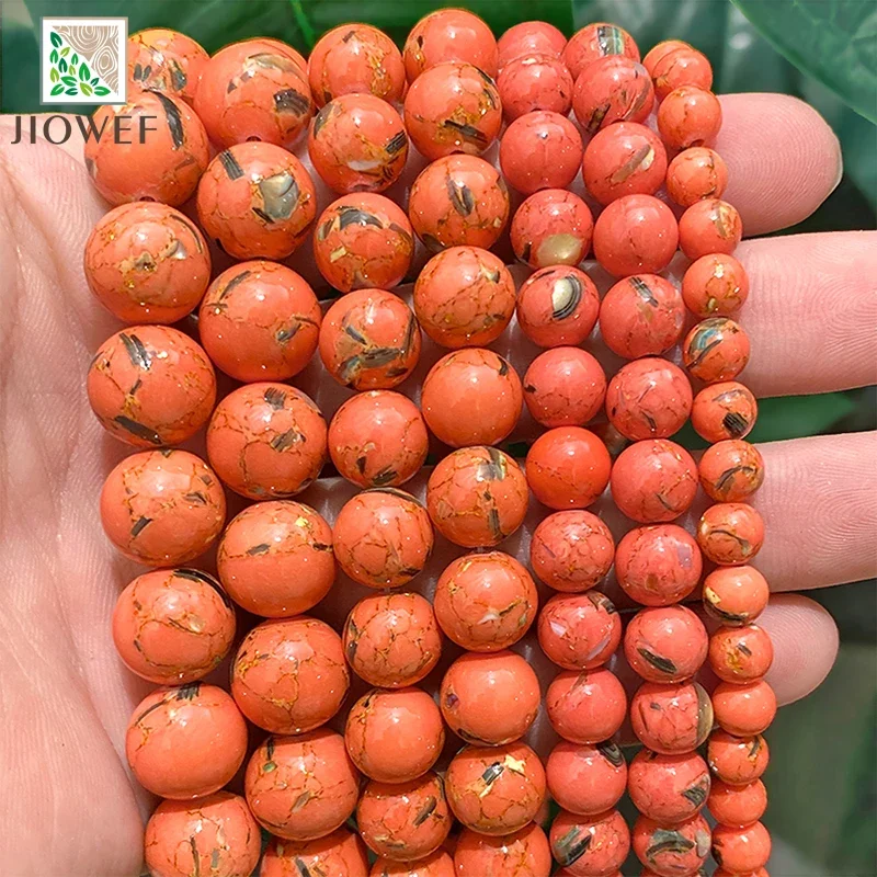 6/8/10/12mm Natural Orange Shell Turquoises Stone Round Spacer Beads DIY Accessories Necklace Bracelet 15'' for Jewelry Making