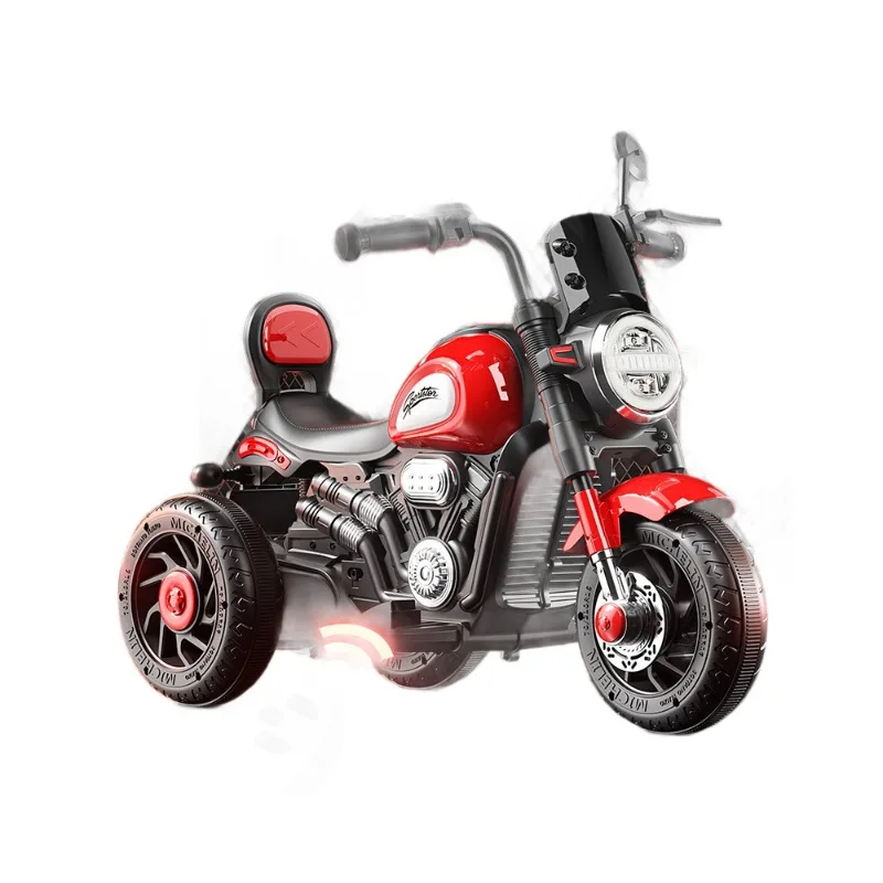 دراجة نارية كهربائية للأطفال بثلاث عجلات، لعبة سيارة قابلة لإعادة الشحن، أضواء موسيقية، محرك مزدوج، مقعد ثابت ومسند الظهر