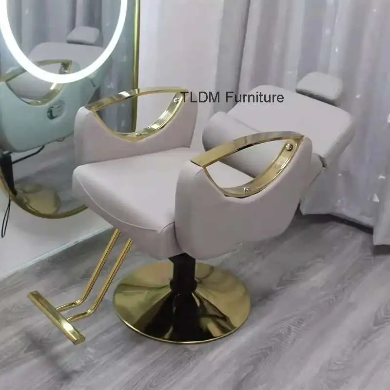 

Stainless Steel Professional Beauty Salon Chair Italian Gold Barber Chairs Luxury Salon Furniture Lift Swivel Hairdressing Chair