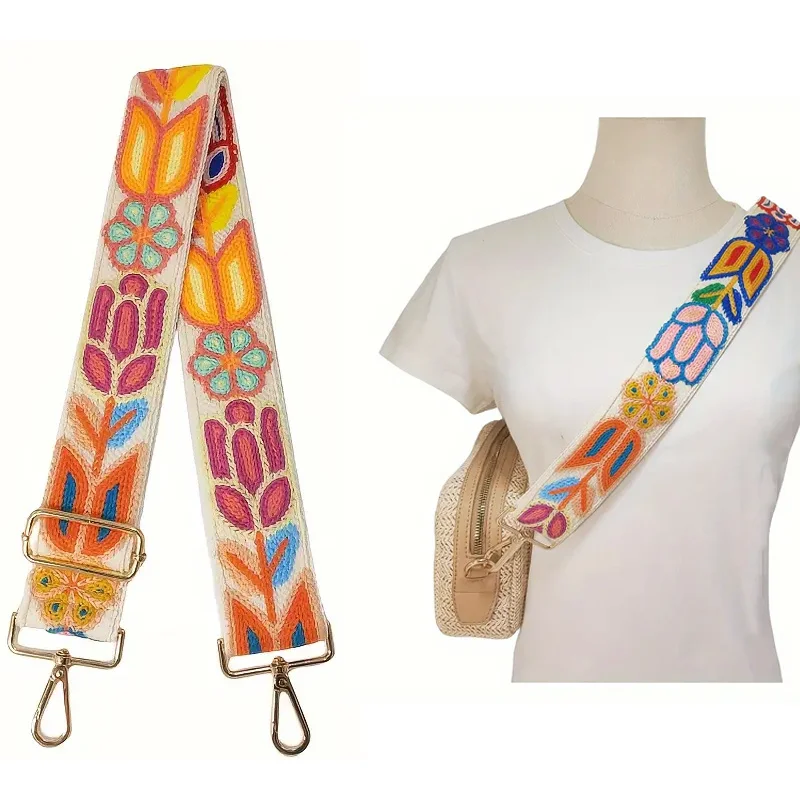 1/2/5pcs Bohemian Embroidered Bag Strap Adjustable Wide Nylon Shoulder Strap for Crossbody Bag Handbag Backpack Guitar Style