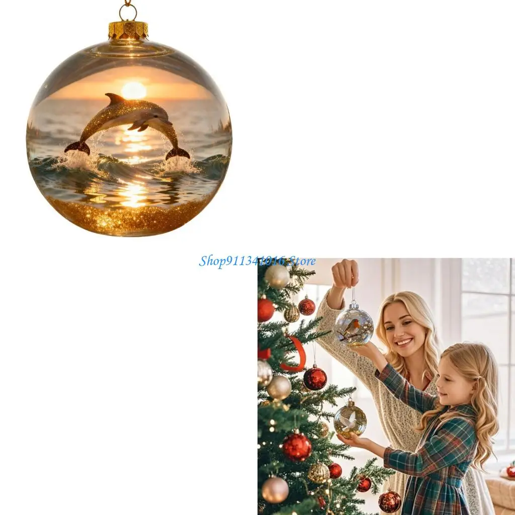  Acrylic Nature Bird Pattern Christmas Baubles Clear Round Ball Hanging Ornament For Elegant Festives Display And Gifting