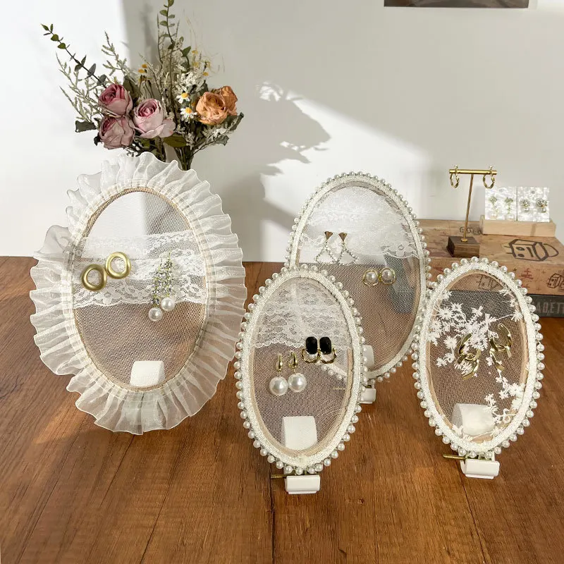 Wood Embroidery Hoop Earring Display Stand - Jewelry Photography Props for Boutique Window Displays and Organizing