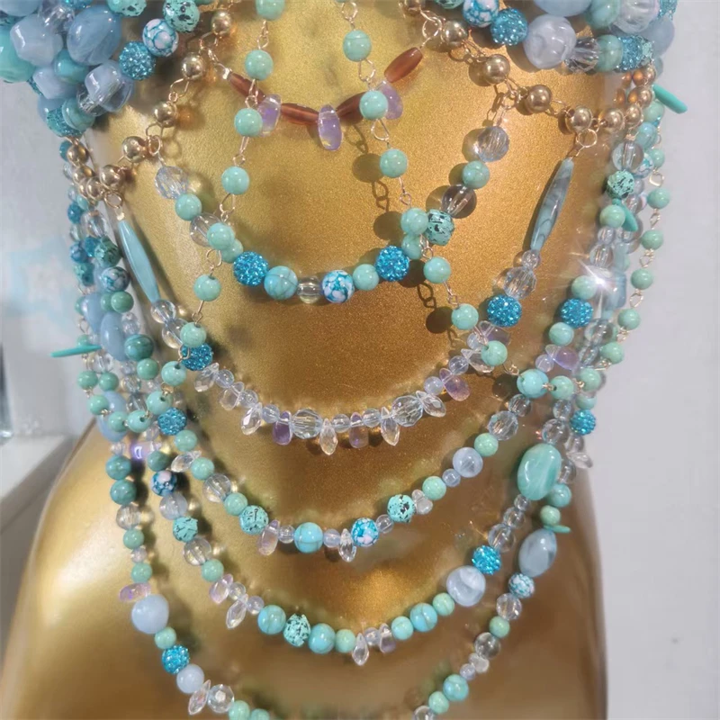 Hochwertige handgefertigte Perlen-Körperkette für Frauen Roupas+Feminina Mehrschichtiges Boho Sexy Tanktop Y2K Schmuck Party Festival Rave – Detail 11