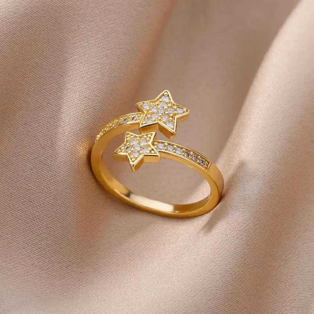 Wedding Aesthetic Jewelry Shiny Zircon Stars Men's And Women's Rings Alloy Dutan Gold Classic Ring Suitable For Men's And Women'