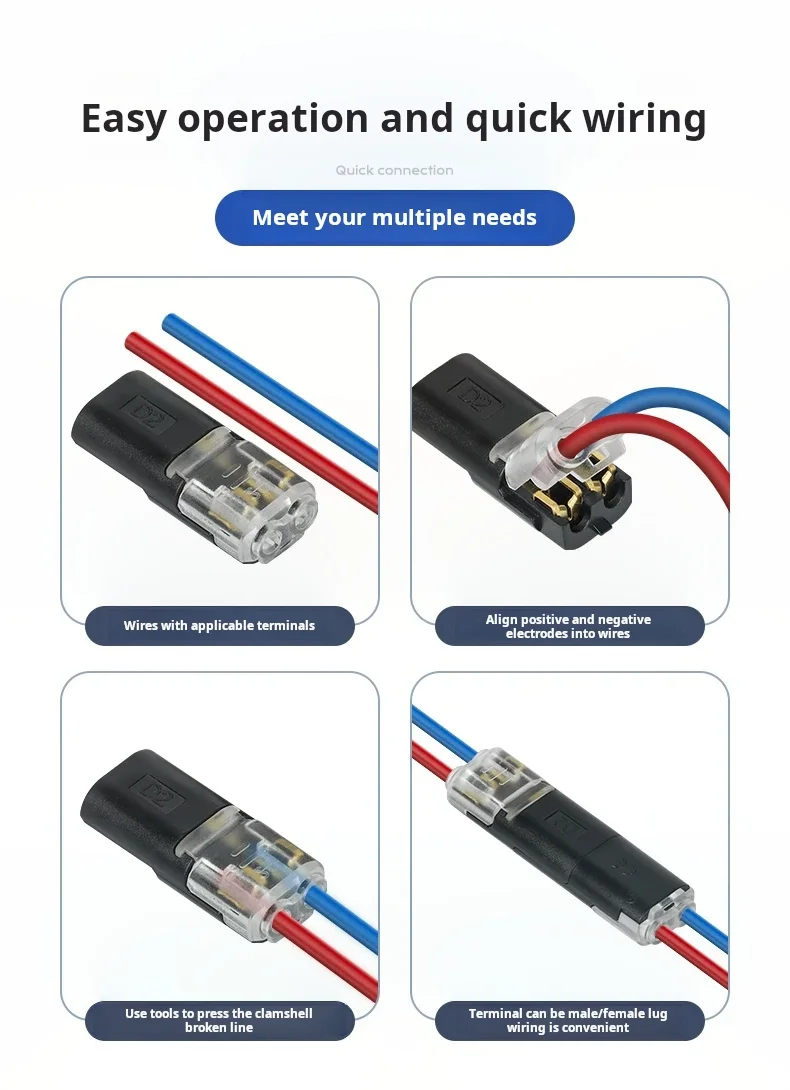 1/2/3 Pin T-Type Auto LED Wire Connector Quick Plug Terminal Block for Car Electrical Wiring Dashboard and Interior Light