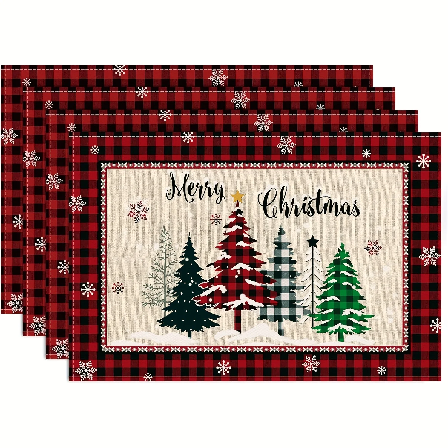 Buffalo Plaid Xmas Tree Placemats Table Decor Match Kitchen Daily Meals Dining Room Winter Parties Family Suppers Table Gift