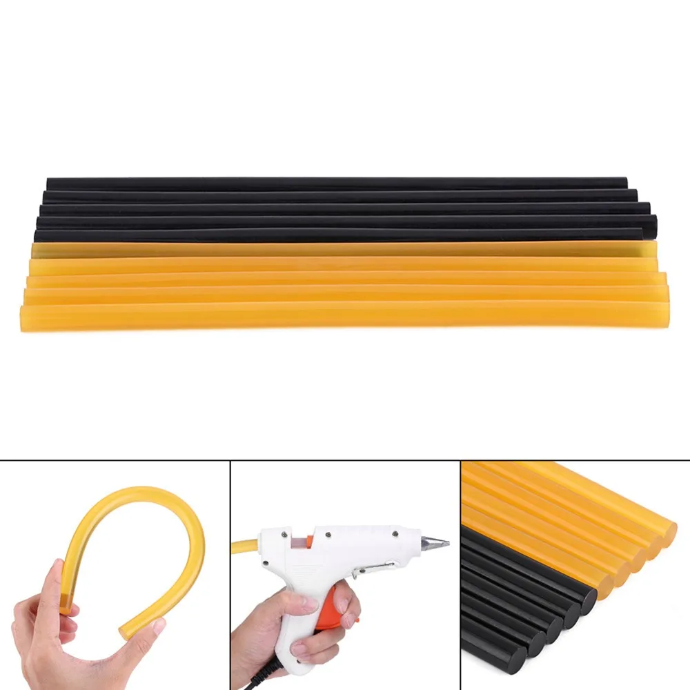 10PCS Rubber Hot Glue Sticks Black & Yellow Soft & Hard Dent Repair Tool High Strength Dent Puller Tool Set Auto Panel Repairs