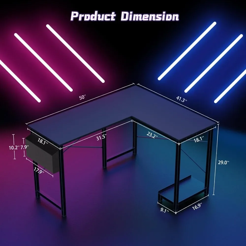 Mesa de jogos em forma de L, mesa para computador, comprimento dos valores, móveis pretos, desktops, móveis