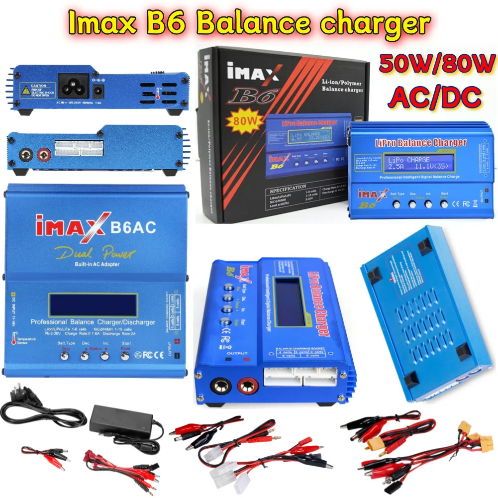 50/80W iMAX B6 AC 2.0 RC Battery Balance Charger B6AC 2.0 7A For LiHv Lipo nimh Li-ion ni-cd Digital LCD Digital Screen Charger