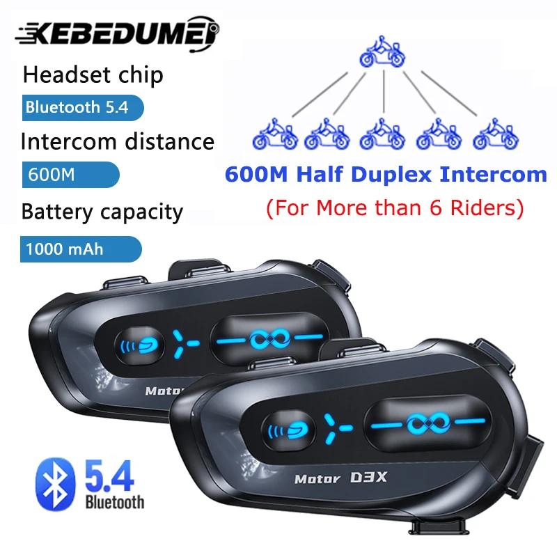 600M Half Duplex Motorcycle Helmet Intercom Headset V5.4 Waterproof Music Share Interphone Intelligent Voice Assistant Headphone