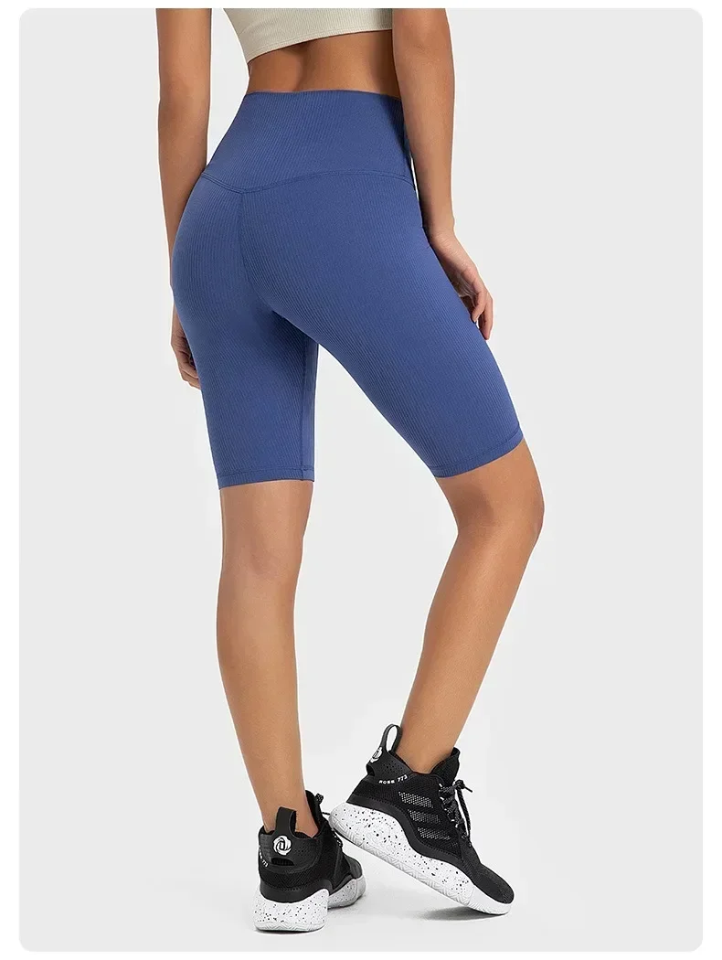 Lemon Wunder Train High-Rise Ribbed Short 10'' Running Biker Szybkoschnąca tkanina Odporne na ścieranie spodenki do jogi z ukrytą kieszenią