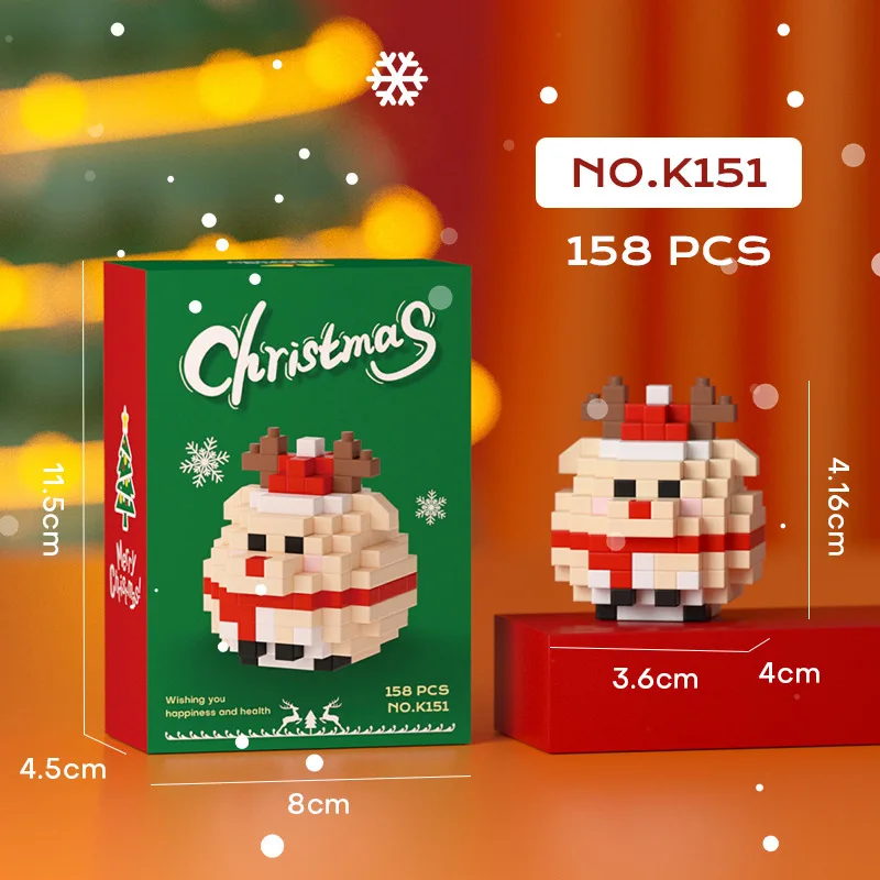 Christmas Decorations 2024 Mini Blocks Kits Christmas Tree Snowman Model Micro Bricks Toy For Kids Gift