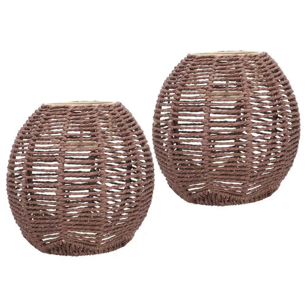 2Pcs Woven Lampshade Hanging Pendant Lamp Shade Rustic Decorative Ceiling Light Cover for Home Hotel Cafe Farmhouse