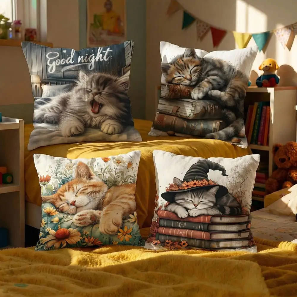 Animal Cute Cat Cushion Cover Decorative Cushions Covers Sofa Pillow 60x60 50x50 45x45 40x40cm Pillowcase