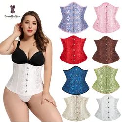 Jacquard Floral Green Corset Underbust Push Up Corsets Plastic Boned Bustier Plus Size Korset Solid Waist Cincher With G-string