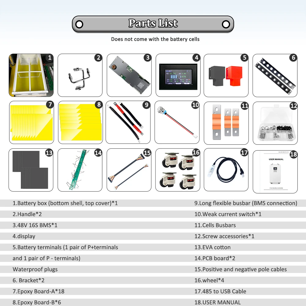 EU Stock 48V 16S DIY Standing Battery box Kits With Wheels Suit For 280/310Ah/314Ah EVE Lifepo4 Battery box Pre-sale