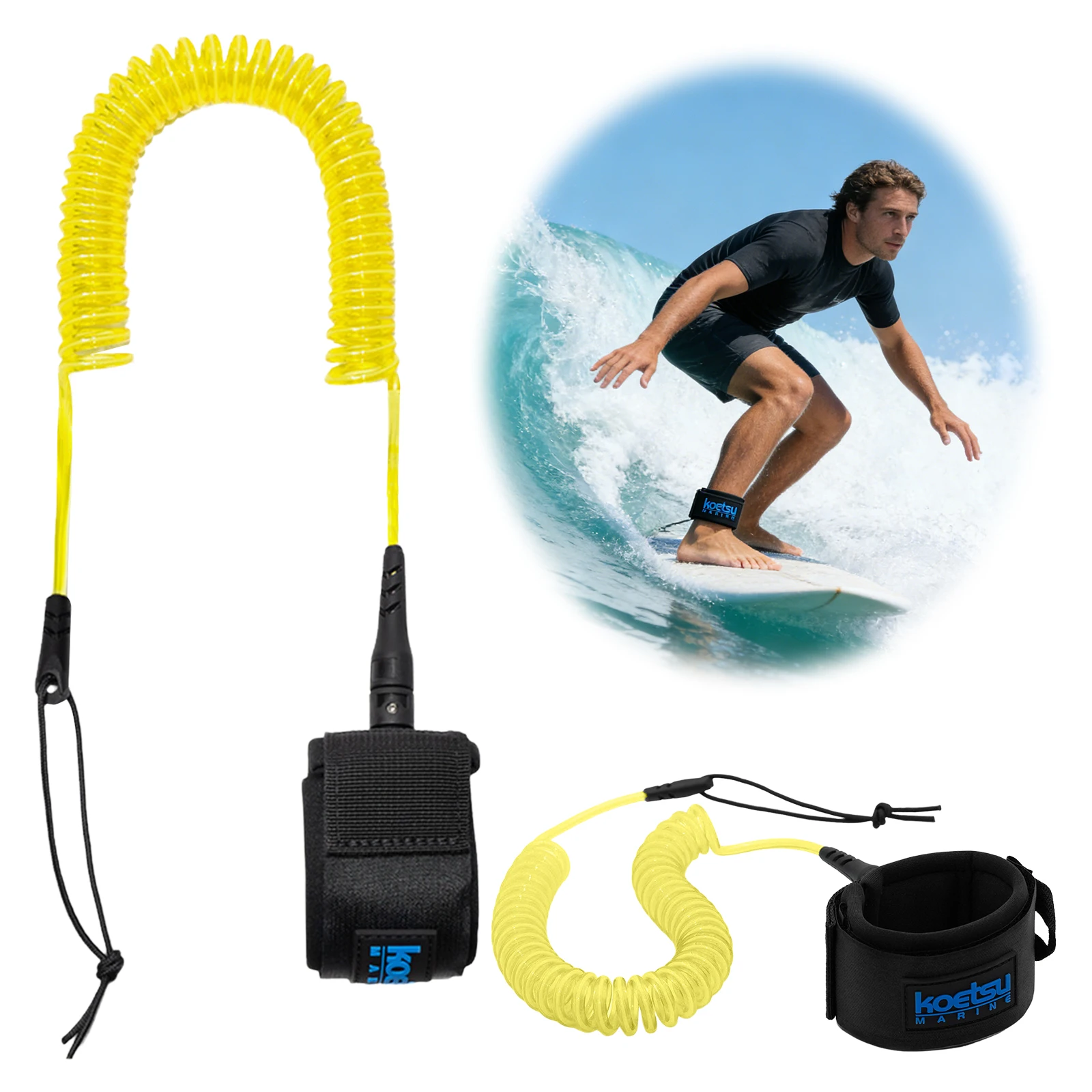 Coiled SUP Leash 10FT Surfboard Leash Stand Up Paddle Board Leg Rope for Paddleboard Shortboard Longboard Watersports Accessory