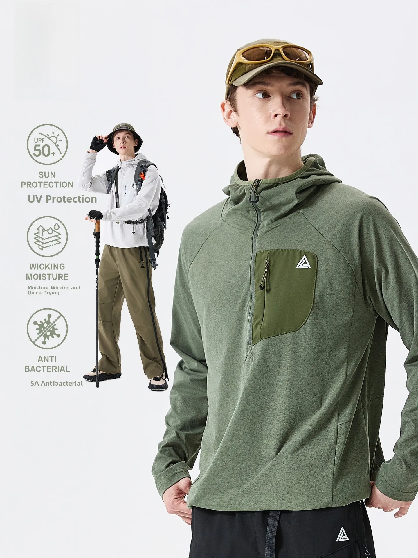 LAZY DAY Outdoor Moisture-Wicking Quick-Dry Long Sleeve Hoodie T-Shirt Men Hiking Sun Protection Mountain Climbing Sportswear