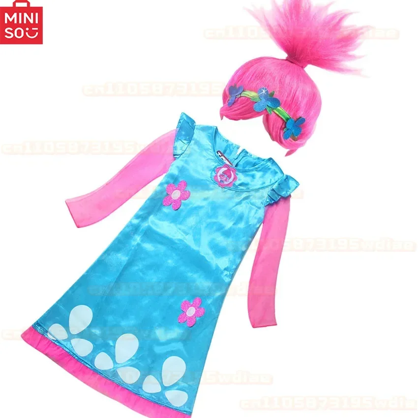 

MINISO New Baby Wig dress Summer Costumes For Girls Halloween Christmas Wedding dresses clothes Children Vaiana Party vestidos