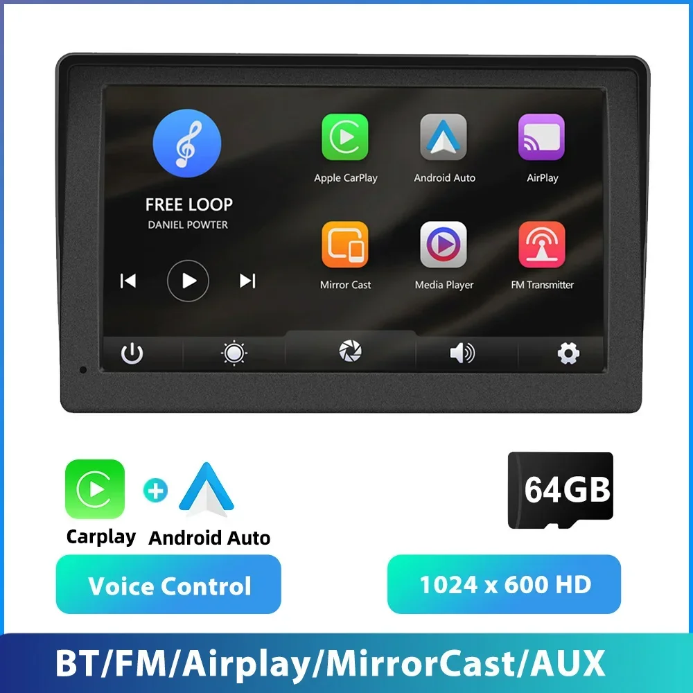 Podofo 7 Zoll Carplay & Android Auto Spiegel Sprachsteuerung Touchscreen Auto Monitor Radio Smart Player Dashboard Kamera 5