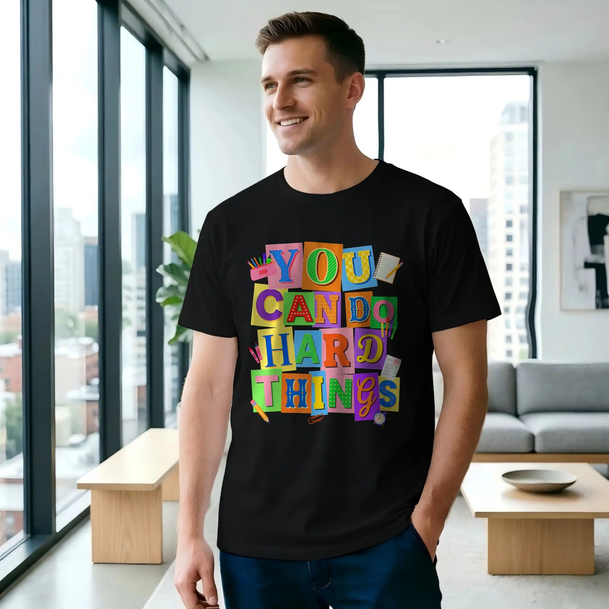 You Can Do Hard Things Teacher Test Day Men's T Shirts Test Funny Tee Shirt Short Sleeve O Neck Cotton Gift Idea Tops T-Shirt