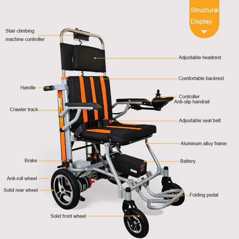 Foldable Electric Stair Climber Wheelchair For Elderly And Handicap