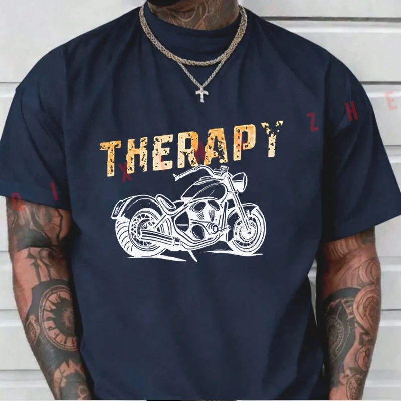 2026 Men T Shirt Motorcycle Therapy - Biker Rider Graphic T-Shirt Cotton Men‘s Summer Short Sleeve Tops Tee