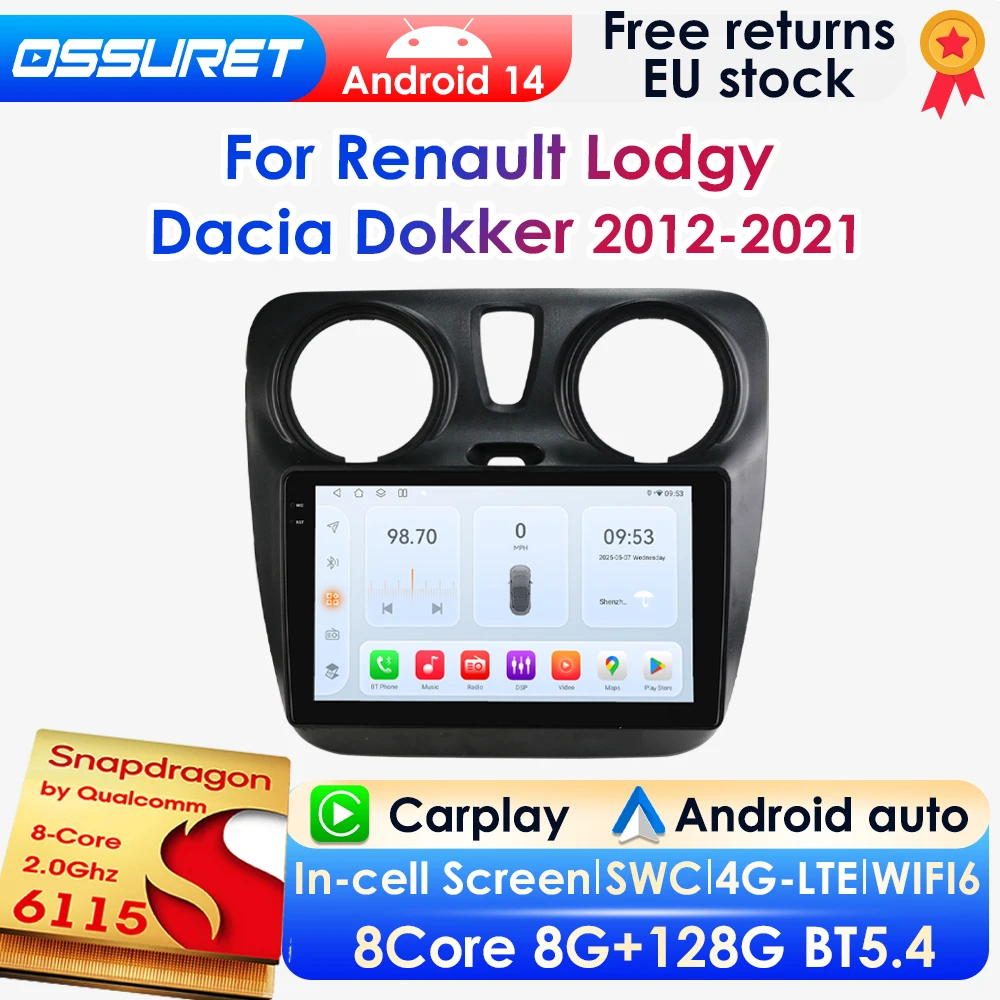 Qualcomm 8-Core CarPlay Android Auto Auto Radio Für Renault Lodgy Dacia Dokker 2012-2021 Auto Multimedia GPS Player DSP 360 ° Kamera