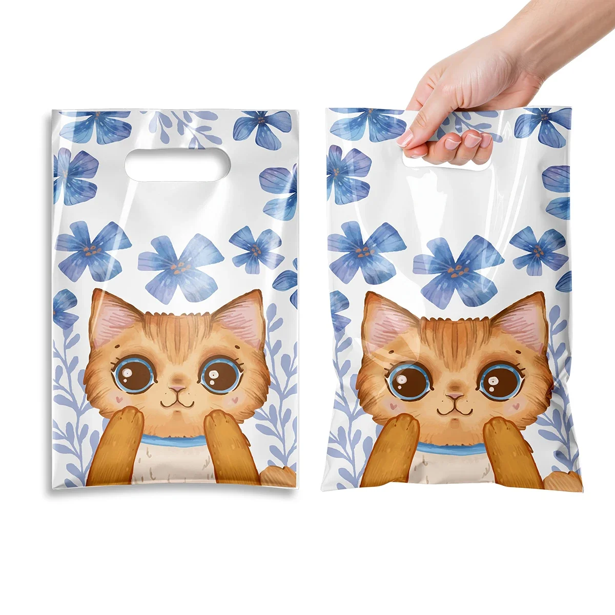 50 Stück Taschen mit Katzenmuster-Griff, 4 verschiedene Stile, schöne Cartoon-Katzen-Geschenktüten, ideal für Partys, Geschenkverpackungen und andere Veranstaltungen – Detail 4