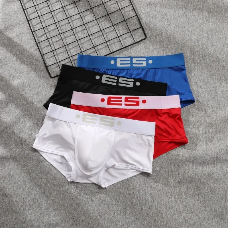 New men's underwear youth trendy boxer underwear solid color skin-friendly breathable ice silk alphabet boxers ES4-M216
