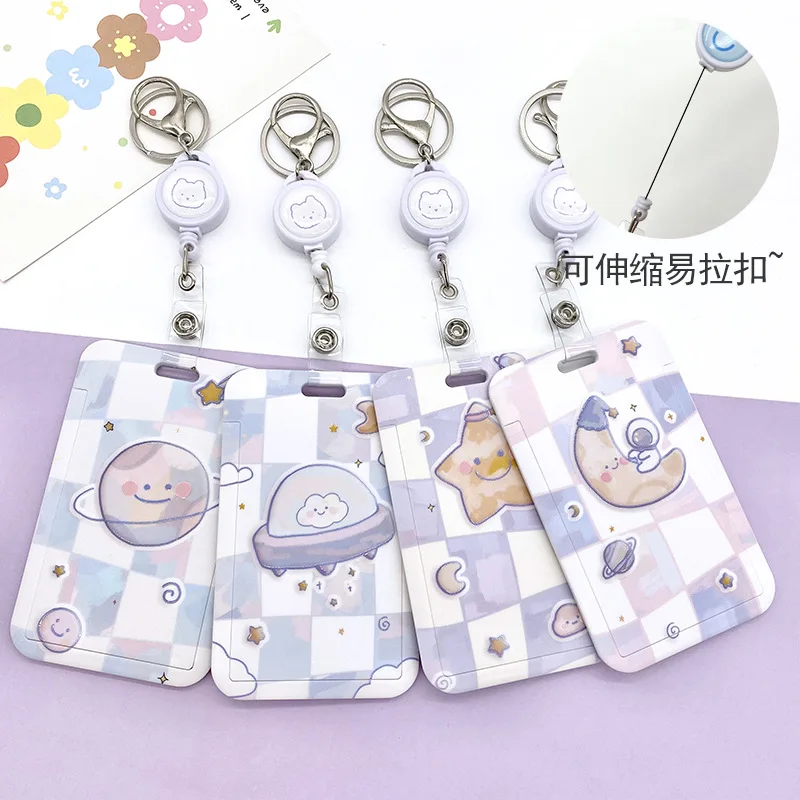 

Kawaii мультяшная бирка для удостоверения личности доступ к рабочей карте чехол с выдвижным значком барабанные зажимы для разрешения на работу брелок-шнурок