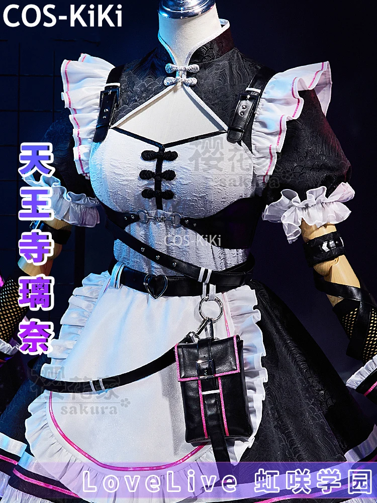 COS-KiKi Anime Lovelive Tennouji Rina Classic Gothic Maid Dress Game Suit Lovely Uniform Cosplay Costume Halloween Party Outfit