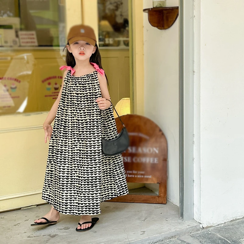 Girls Casual Dress Summer Clothes Children Korean Style Cotton Sleeveless Sling Dress Toddler Kids Beach Leisure Clothing