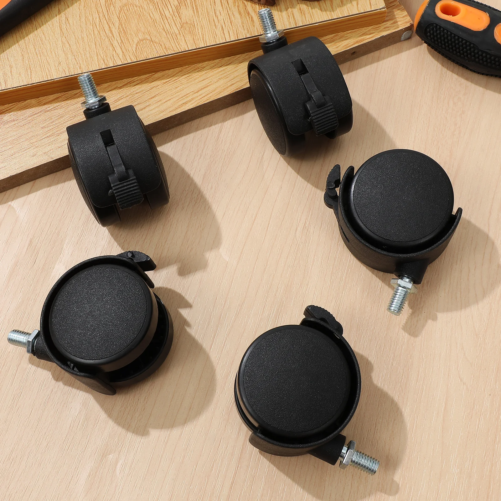 

5 pcs M8 Threaded Caster Wheels 2 Inch Swivel Furniture Casters with Brake for Chair Table Office Equipment Sturdy PP Smooth