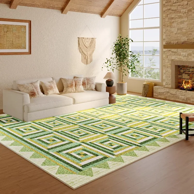 Green Moroccan Style Living Room Carpet Large Area Sofa Rug Coffee Table Study Bedroom Bedside Non-slip Soft Floor Mat Alfombra