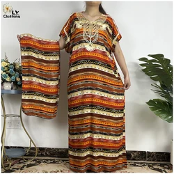 2023 New fashion African Women Short Sleeve Clothes Abaya Sequin Cotton dress  Dashiki Casual Robe Headscarf Maxi Long Dress