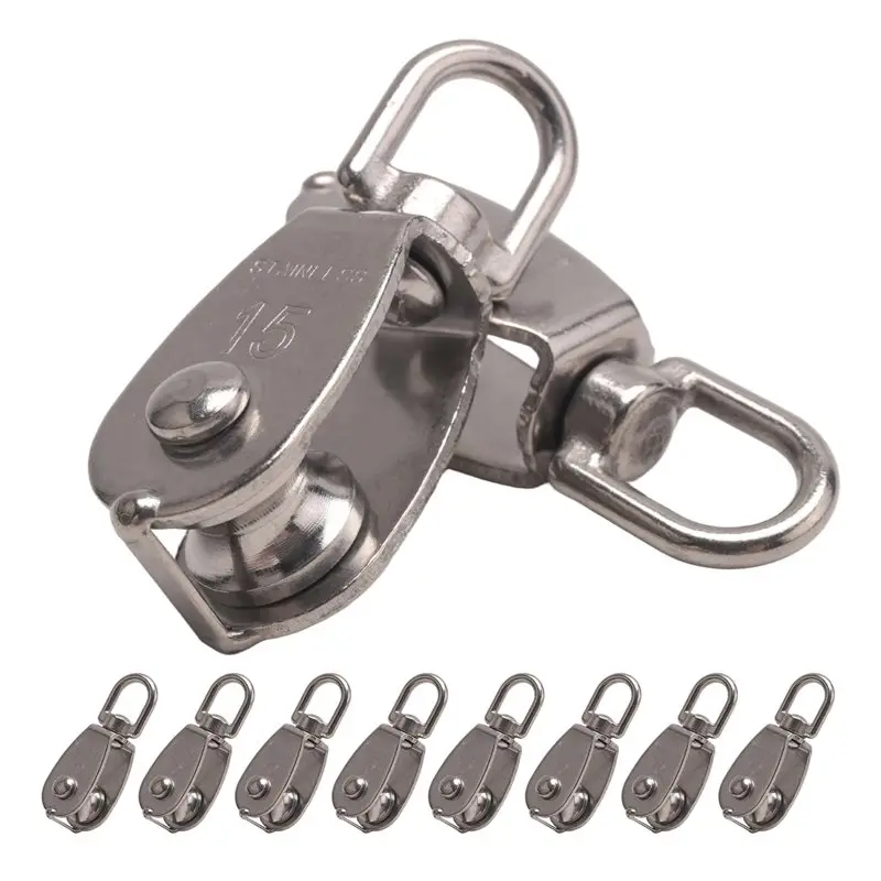 Must Have Crane Pulley Block M15 Lifting Crane Swivel Hook Single Pulley Block Hanging Wire Towing Wheel 10Pcs