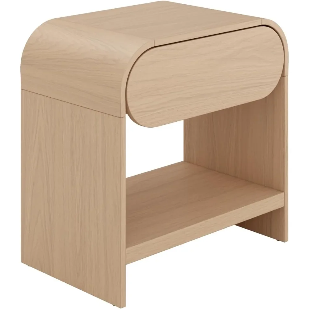 End Tables, Mid-Century Modern Nightstand with Drawer, End Table with Storage for Bedroom or Living Room Rounded Silhouette