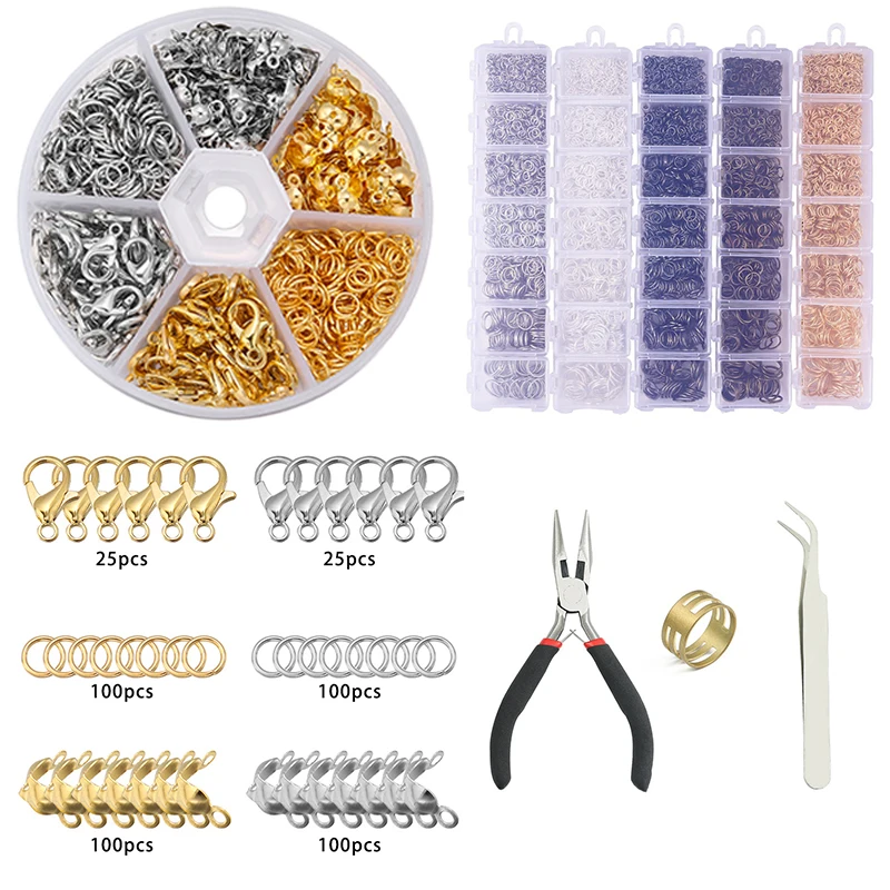 

450pcs/box Alloy Lobster Clasp Open Jump Rings Connector Clasp Crimp End Beads Sets for Diy Jewelry Making Kits Accessories