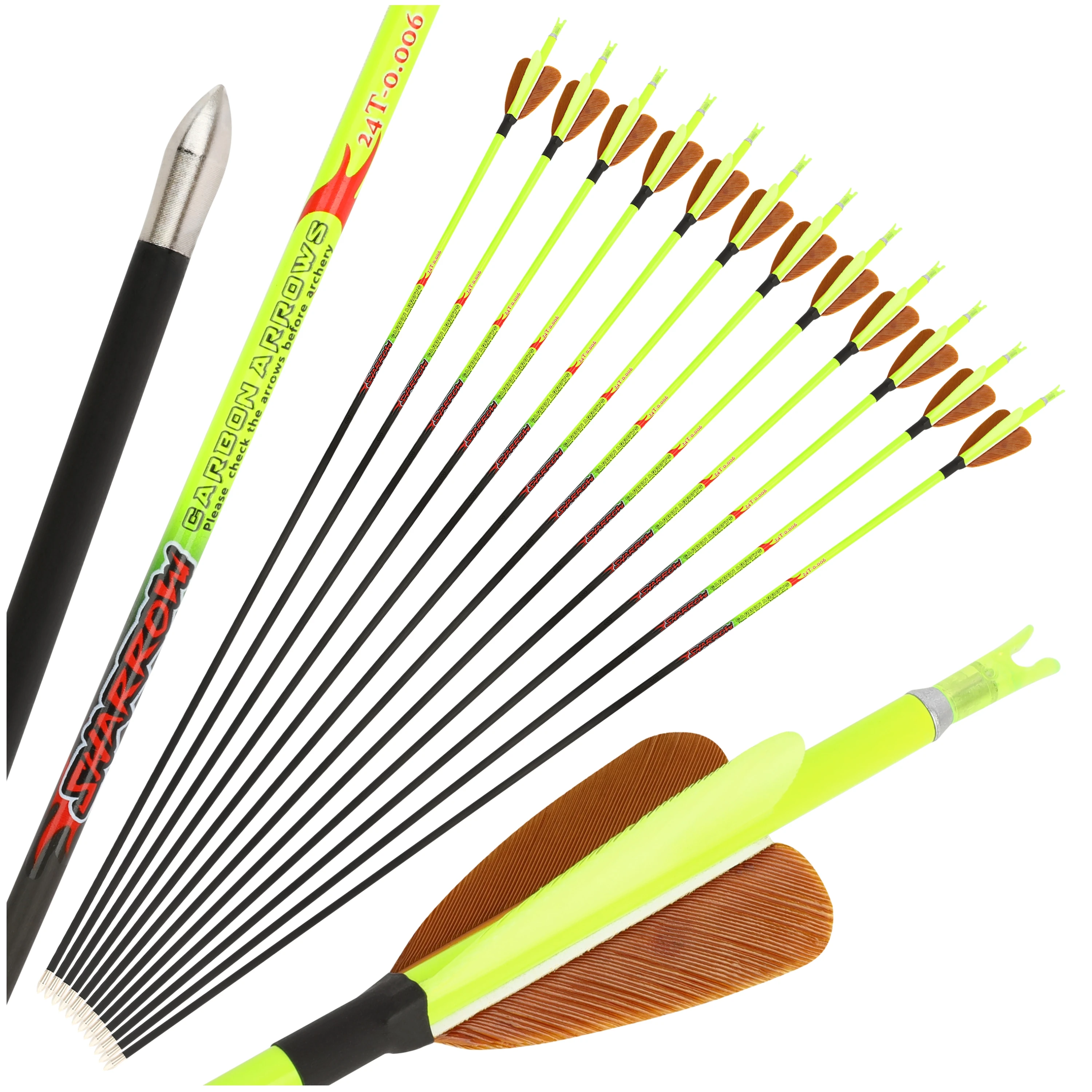 

12pcs Pure Carbon Arrow Spine500 Straightness ±0.006 ID4.2mm 2Inch Turkey Feather Recurve Compound Bow Shooting Hunting Target