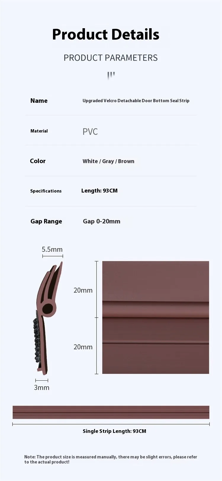 1–4 Stück 93 cm PVC-Türboden-Dichtungsstreifen, wasserdicht und verschleißfest, abnehmbarer, wind- und staubdichter Türspalt-Dichtungsstreifen – Detail 8