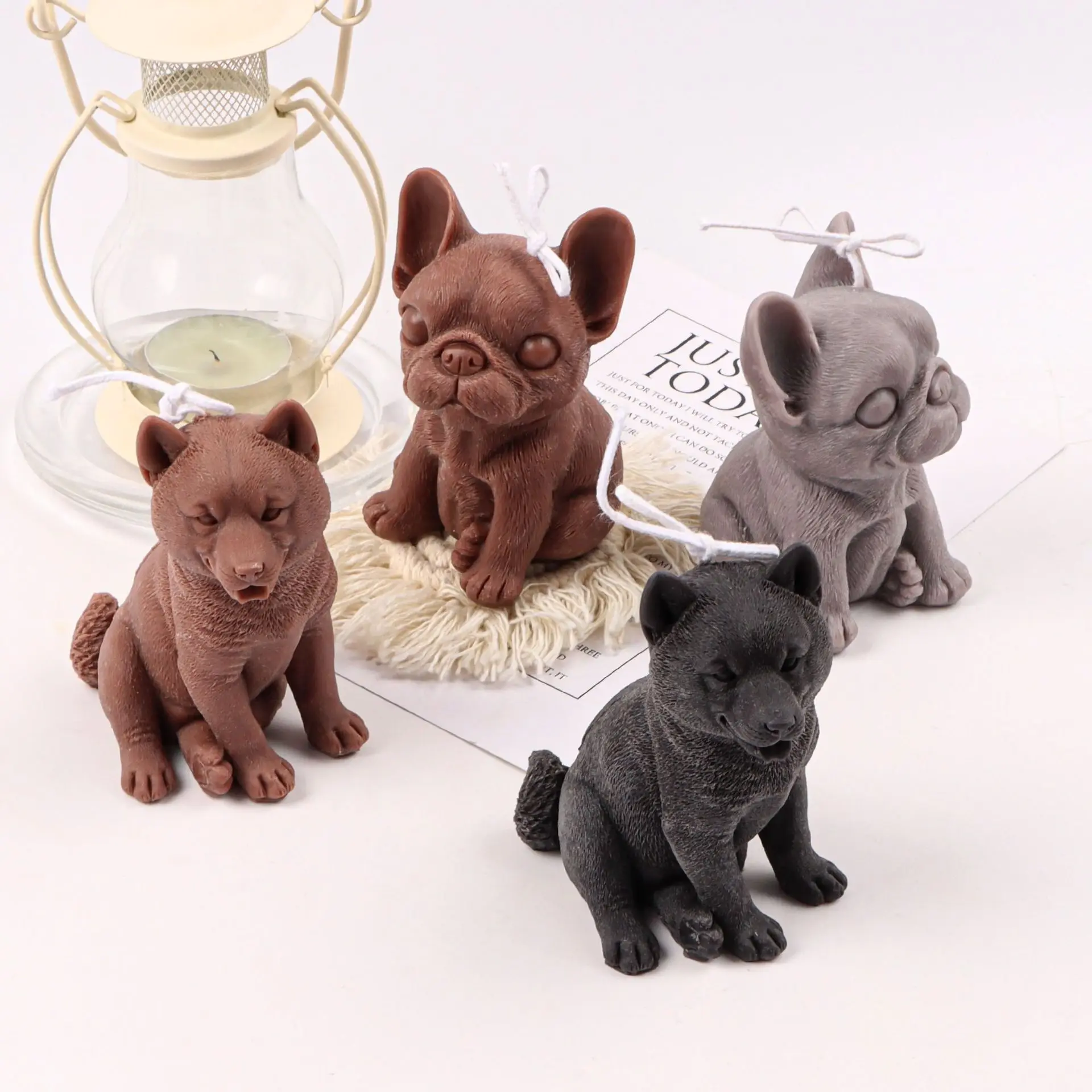 Bulldog Shiba Inu Silicone Candle Mold Cute Animal Pet Dog Plaster Resin Baking Ice Soap Mould Home Decor Gift Wedding Souvenirs