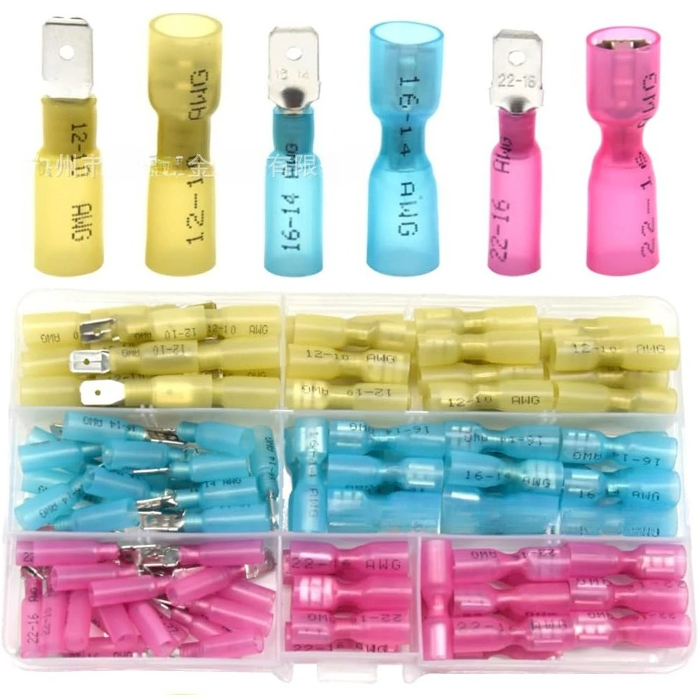 120PCS Boxed Male Female Spade Heat Shrink Wire Connectors, Insulated Waterproof Crimp Terminal Wiring Lugs