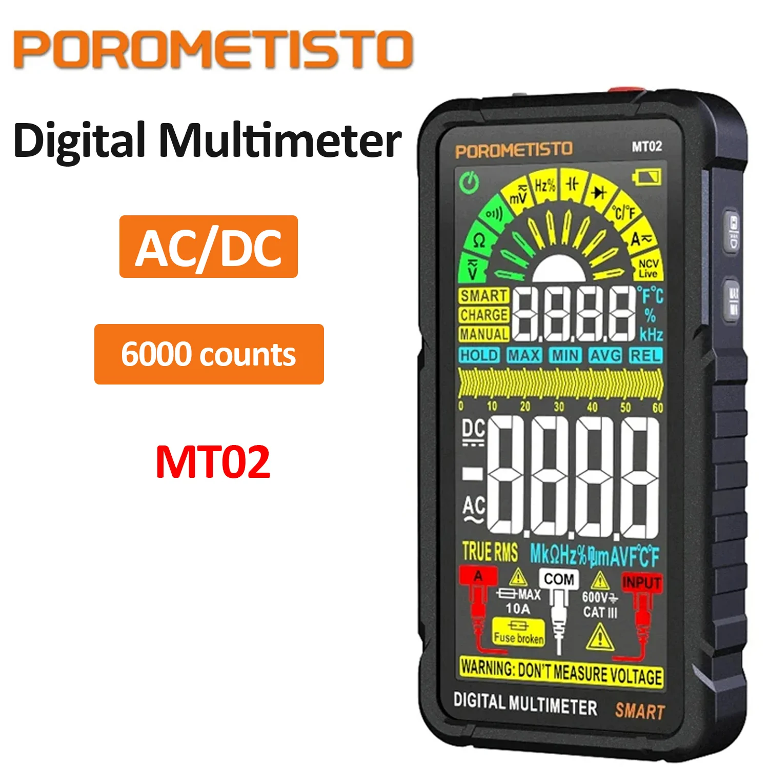 Multimetr cyfrowy POROMETISTO MT02 Tester napięcia miernik pojemności elektrycznej ciągłości prądu zmiennego prądu zmiennego AC/DC