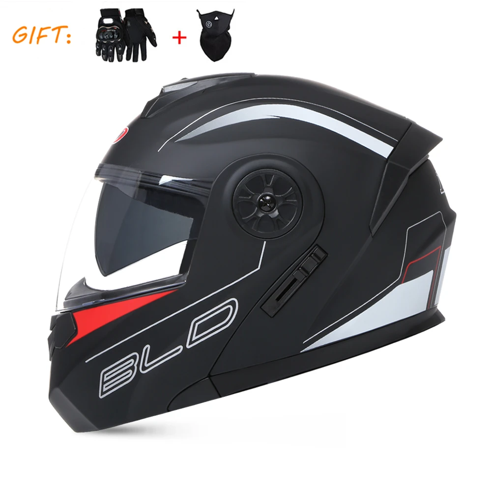 Free Glove Mask Motorcycle Helmet Dual Lens Flip Up Racing Helmet Men Head Protection DOT Approved Modular Helmet Motocross