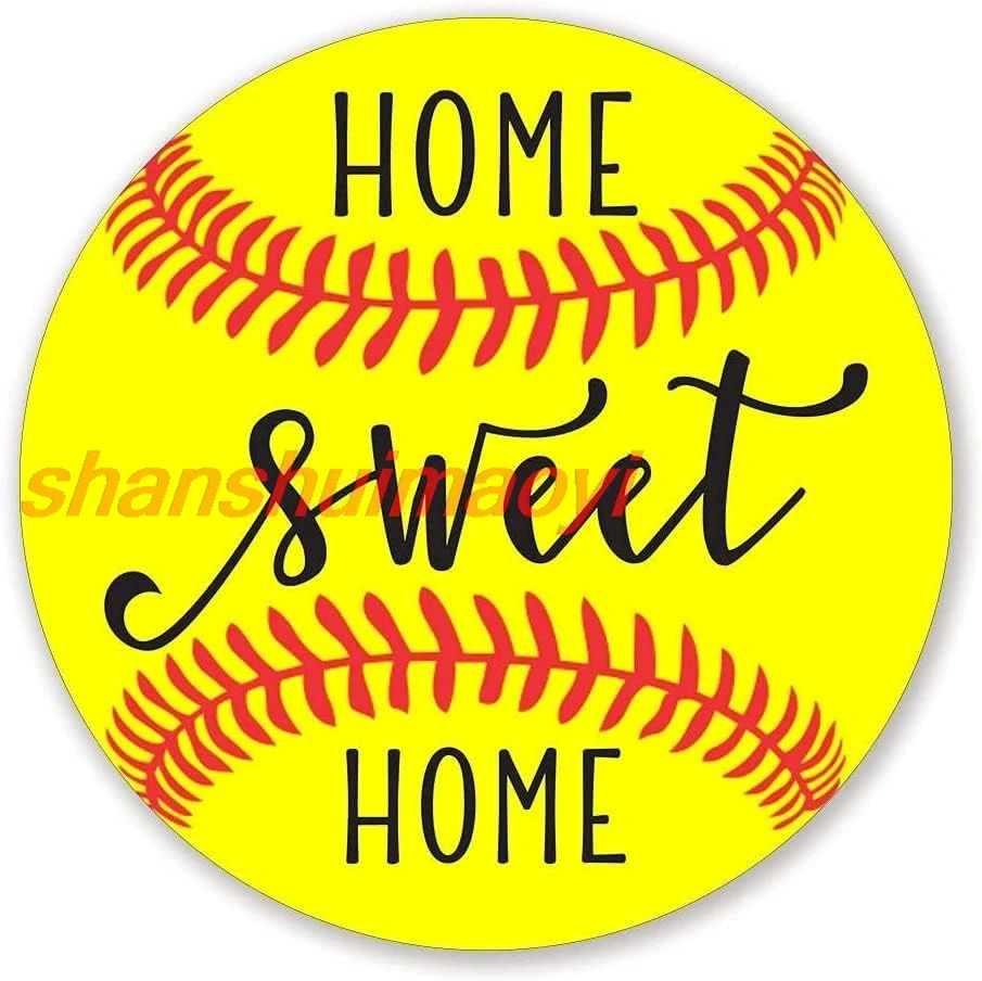 shan n Sign Home Sweet Home Yellow Softball Wreath Metal Tin Sign Kitchen Pub Funny Novelty Coffee Bar 12x12 Inch Yard Ga 1pc